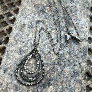 Judith Jack Open Teardrop Pendant 16” Necklace Swarovski Marcasite 925 Sterling